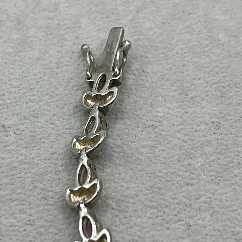 Sterling Silver flower motif tennis bracelet blue topaz, citrine and amethyst - Picture 7 of 12